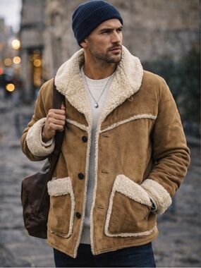 Vintage Sears Western Outdoor Wear Suede Sherpa Coat Size L